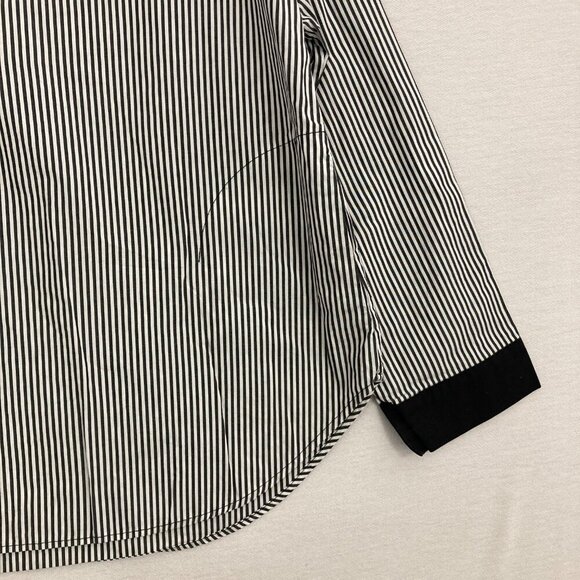 Terra Black White Striped Pockets Preppy Cotton Relaxed Popover Top Large - Picture 4 of 10